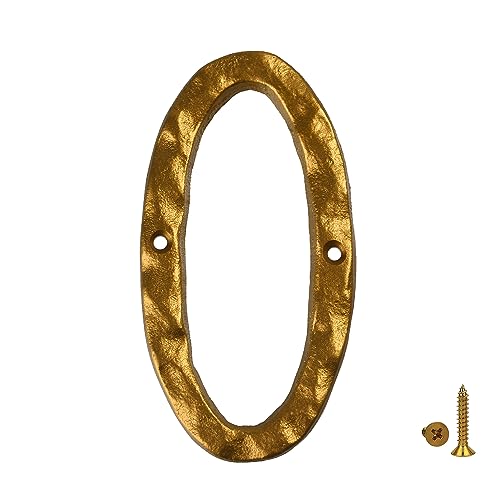 HILAZA House Number 0 for Outside, 5.5 Inch Cast Iron Metal Home House Address Numbers, Golden