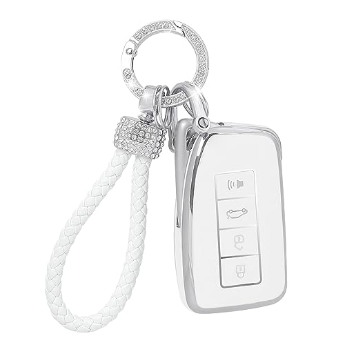 COGEEK Key Fob Cover with Bling Lanyard, Key Fob Case Car Key Protector Compatible with Lexus RX IS ES GS LS NX RS GX LX RC LC Soft TPU Smart Key Holder 2 3 4 Buttons