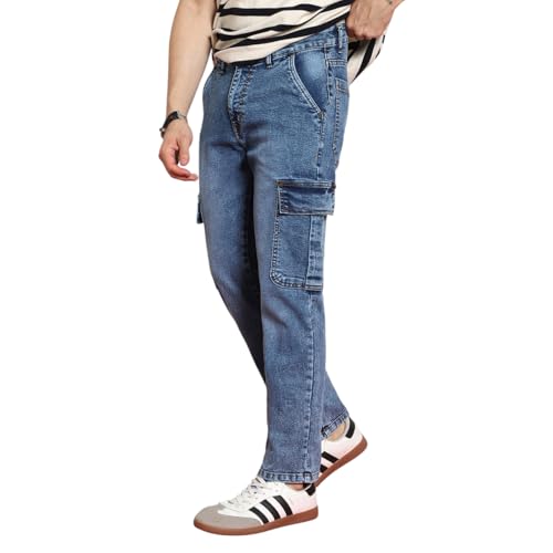 Urbano Fashion Men's Regular Fit Washed Cargo Jeans with 6 Pocket...