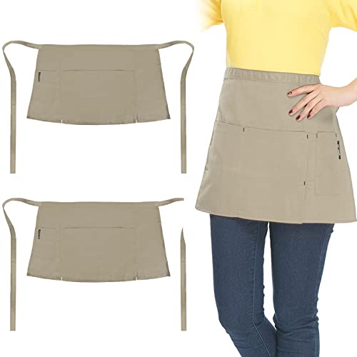 Miniatura 7 de Delantal De Cocina Con 3 Bolsillos Para Hombre Y Mujer - Para Hornear, Bistro, Restaurante, Hotel, Café, Chef, Camarero, Limpieza, Pintura, Jardinería - 2 Piezas