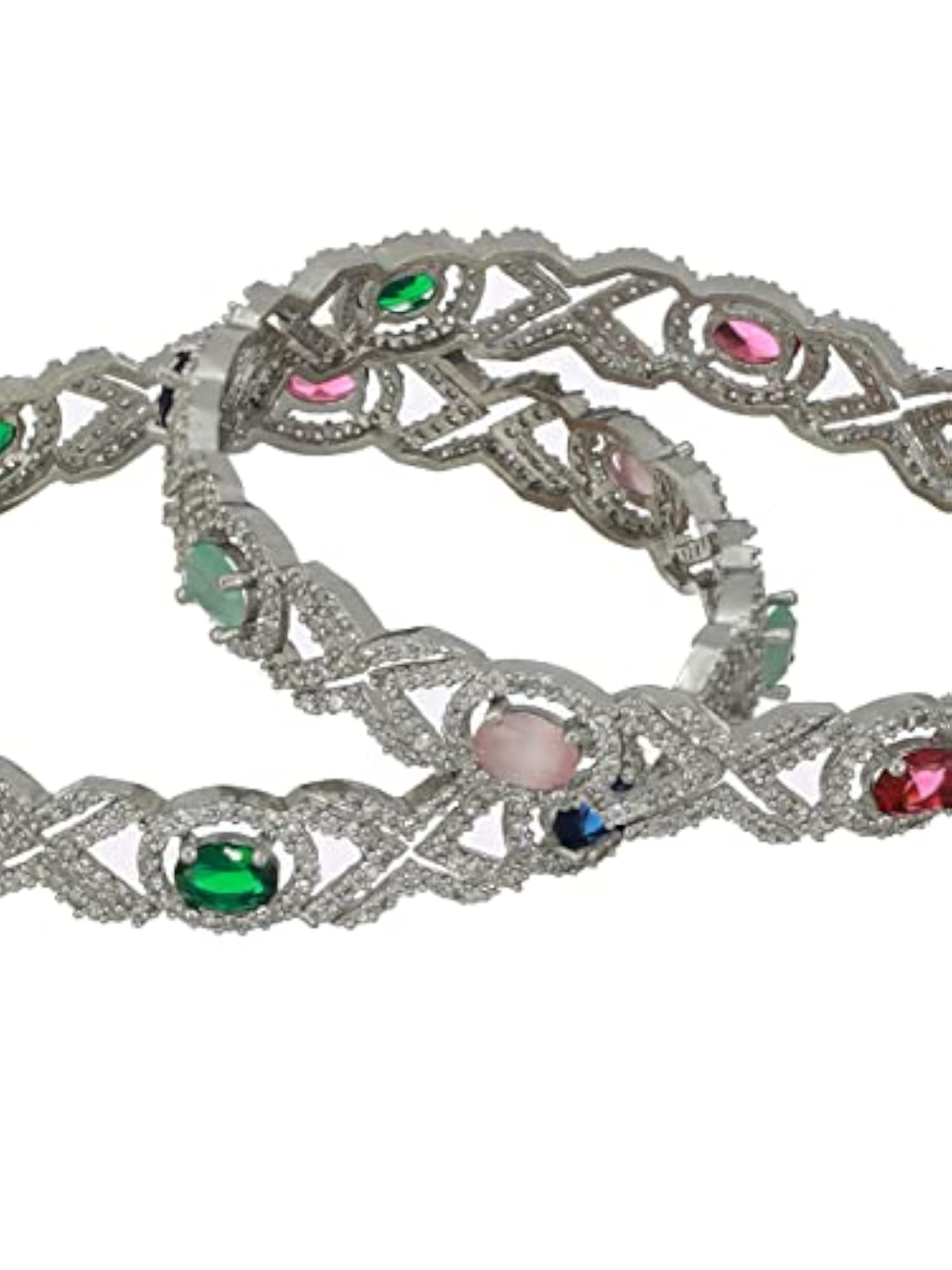 Green Stone Studded AD Plated Bangle Set of 2, Stylish Gift