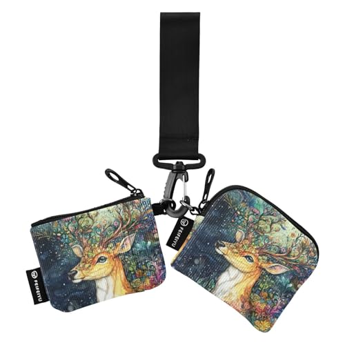 Mysterious Brown Deer Women's Card Cases Change Holder Slim Detachable Money Organizers with Wristlet Strap for Women 2 Packs de Mujer para tarjetas
