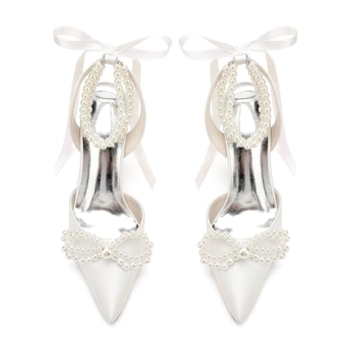 Pearl High Block Heels Wedding Shoes for Bride with Bow Satin Bridal Shoes Women Chunky Slingback Heels Sandals Pumps2