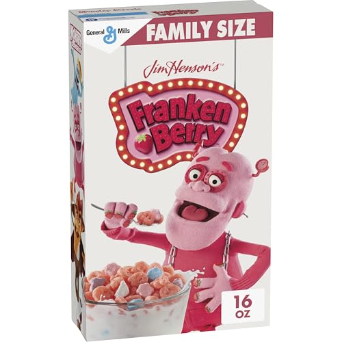 Franken Berry Cereal with Monster Marshmallows, Kids Breakfast Cereal, Limited Edition, Made with Whole Grain, Family Size, 16 oz