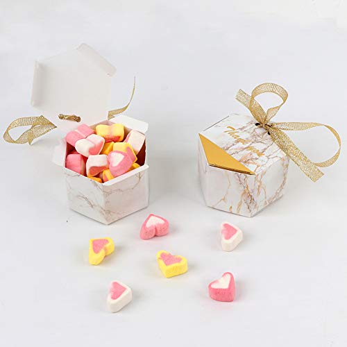 Aerwo 50Pcs Marble Wedding Party Favor Boxes, Gold Wedding Candy Boxes Bags Hexagonal Chocolate Treat Gift Boxes With Ribbons For Wedding Bridal Shower Baby Shower Birthday Party Decoration #TOP3