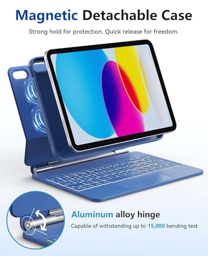 Image of CHESONA Keyboard Case for iPad (A16) 11th 2025 /10th Generation 10.9-inch 2022, 7-Color Backlit with Removable Protective Case, Floating Cantilever Stand, Portrait /Landscape Mode, Smart Trackpad, Blue