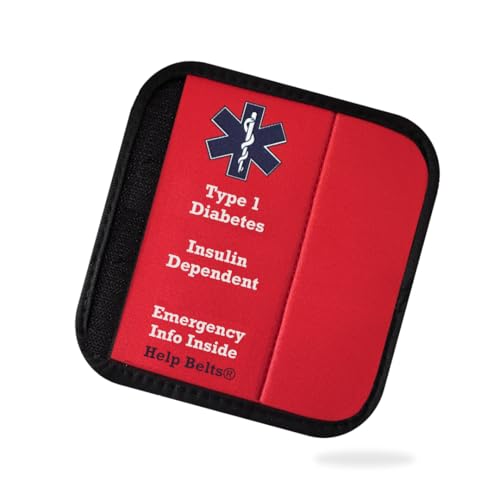 Type 1 Diabetes Awareness Medical Alert Seatbelt Cover for Children in Car Seats (6”) Featuring an Emergency Information Form and Pocket by Help Belts. (Red)
