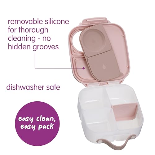 Image of b.box Mini Lunch Box Kids | 4.25 Cup Leak Proof Bento Box for Kids Ages 3+ | 3 Compartment Snack Containers, School Lunch Container, Dishwasher Safe, BPA-Free, PFAS-Free - Blush Crush