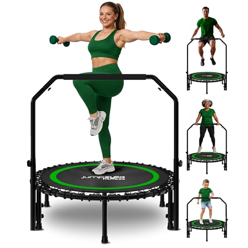 Jumpzylla Fitness Rebounder Trampoline for Adults, Mini Trampoline for Adults with Bar and Elastic Bands, Family Kids & Adult Exercise Trampolines Indoor/Outdoor, 450lbs, 40 inch (Green)