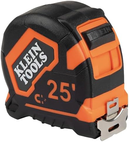 Klein Tools 9225 Tape Measure, Heavy-Duty Measuring Tape with 25-Foot Double-Hook Double-Sided Nylon Reinforced Blade, with Metal Belt Clip