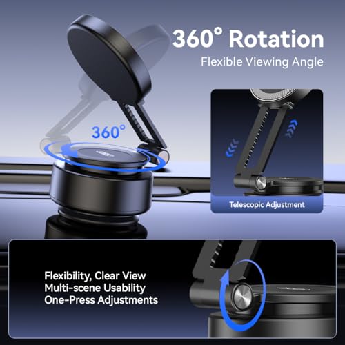 Image of Electric Vacuum Suction Car Phone Holder, 360 Rotation Magnetic Phone Holder for Car Foldable Strong Suction Adjustable Car Phone Mount Stand for iPhone16 /15 /14 /13 /12(Not Charge Phone)