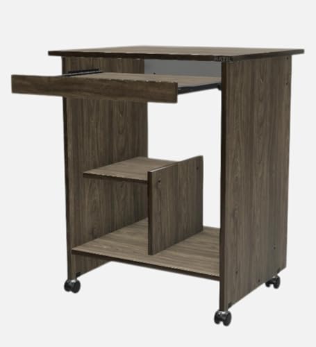 Image of Lakdi The Furniture Modern Mobile Computer Desk for Office - Rolling Small Space Workstation with Pull-Out Keyboard Tray, CPU Storage Shelf, and Locking Wheels - Grey Wood Grain Finish - 121534312