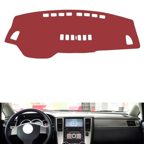 Leather Dash Board Cover mat Compatible with Nissan Tiida（Half Covered） 2011-2015，Anti-Slip,Sun Protection Dashboard Cover-red