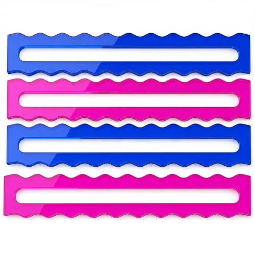 MILAKE 4 Pcs 2026 Mahjong Line Finder, Durable Translucent Ruler for Mahjong Cards 2026, Bright Mah Jong Rules Reader and Strategy Guide for Enthusiasts, Beginners and Veterans (Wavy Blue+Pink)