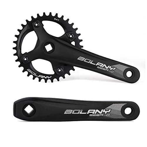 BOLANY MTB 170mm Vierkantloch Kurbelgarnitur 104BCD Kettenblatt mit Schmalem Zahnprofil 32T/34T/36T Mountainbike Einzelnes Rundes Kettenblatt und Kurbelgarnitur