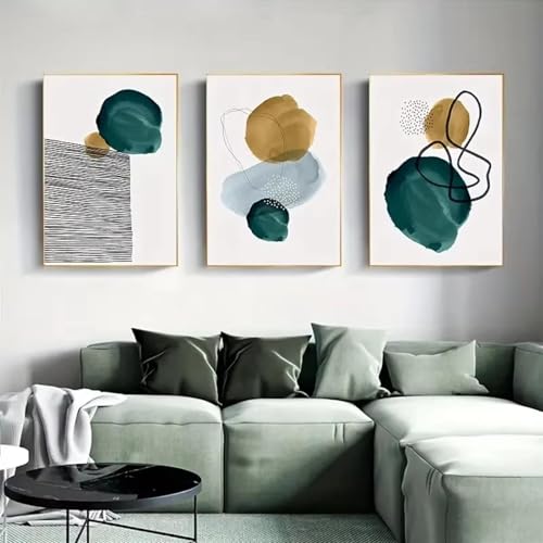 Peinture abstraite nordique verte et bleue pour créer un salon moderne chic