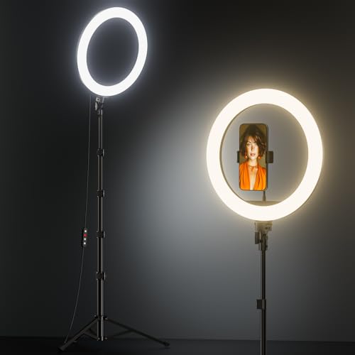 TODI 12' Ring Light with 63' extendable Tripod Stand, Selfie RingLight with Phone Holder and Selfie...