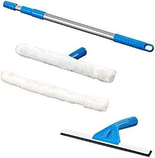 iTrend Window Glass Cleaning Kit  With Microfiber Washer, Pole, Rubber Squeegees  Extra Cleaning Pads - Blue