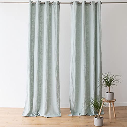 LinenMe Leinen Vorhänge mit Ösen Terra - Gardinen Leinen 100% - Natürliche leinenvorhänge für Fenster Schlafzimmer Wohnzimmer - Seeschaum