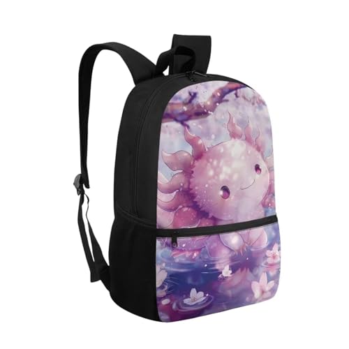 HUGS IDEA Kid's School Backpack Cherry Blossom Axolotl School Bookbag for Teens Girls Lightweight Middle School Back Pack Daypack2