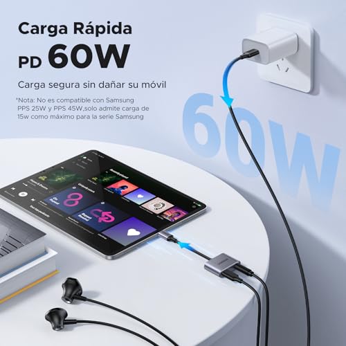 Miniatura 3 de Ugreen Adaptador Usb C A Jack 3.5 Mm Y 30w Cargador Pd Carga Rapida Dac Chip Adaptador Auriculares Tipo C Compatible Con Ipad Pro Air 2022 Galaxy S23 S22 S21 Xiaomi 13 12 Huawei P50 P40