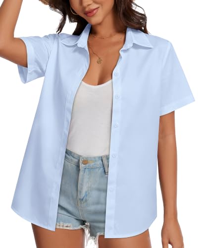 Image of Women Hawaiian Shirt Button Down Summer Tops Beach Short Sleeve Blouse
