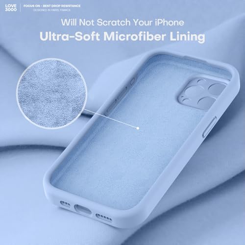 Image of LOVE 3000 Designed for iPhone 15 Pro Max Case, Premium Silicone with [Soft Anti-Scratch Microfiber Lining] Shockproof Protective Phone Case for Men Women Girls 6.7 inch, Light Blue