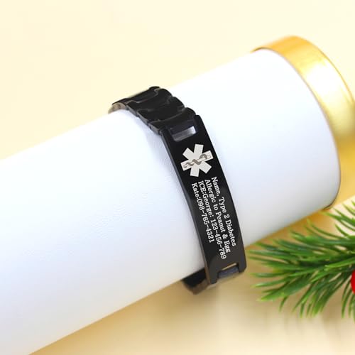 Uloveido Stainless Steel Medical ID Bracelet for Men and Women | Free Engraving Watch Band Style Alert Wristband | Personalized Medic ID Bracelet for Dad | Includes Link Remover3