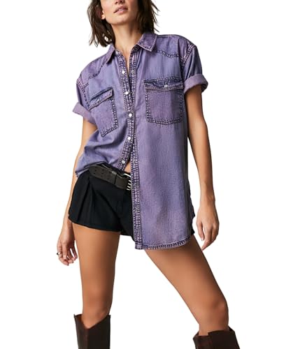 Free People Der Kurzfilm Denim, Orchideen-Überfärbung, X-Klein