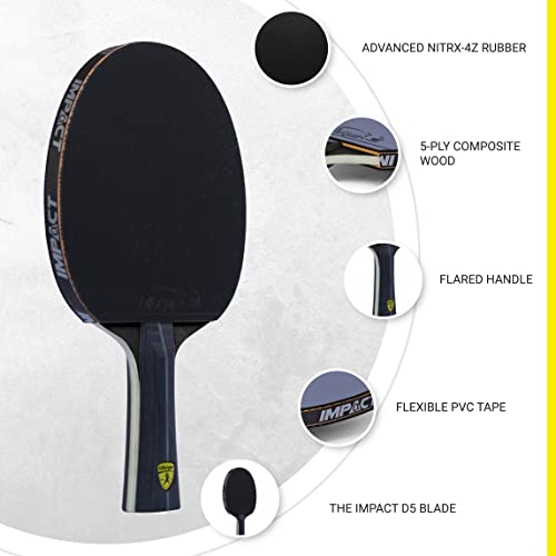 Killerspin Impact D5 Ping Pong Paddle, Table Tennis Racket, Table Tennis Equipment For Intermediates, Table Tennis Paddle With Wood Blade, Black #TOP1
