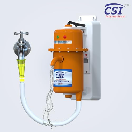Image of CSI INTERNATIONAL Instant Water Geyser 1 L Portable water heater, Made of First Class ABS Plastic, Auto Cut Off Feature with 1 Year Warranty, For Home, Office, Restaurant etc (With MCB, Orange)