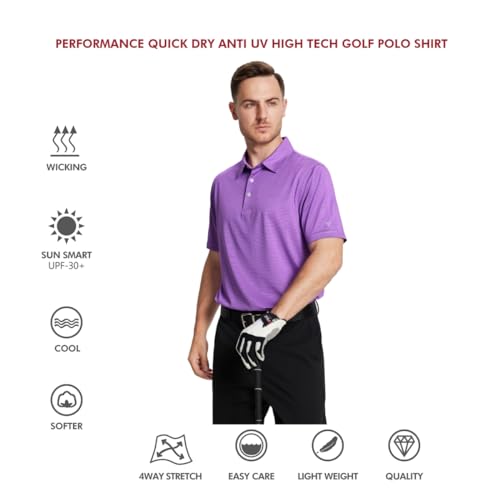 Image of Men's Golf Polo Shirts Short Sleeve Striped Performance Moisture Wicking Dry Fit Golf Shirts for Men
