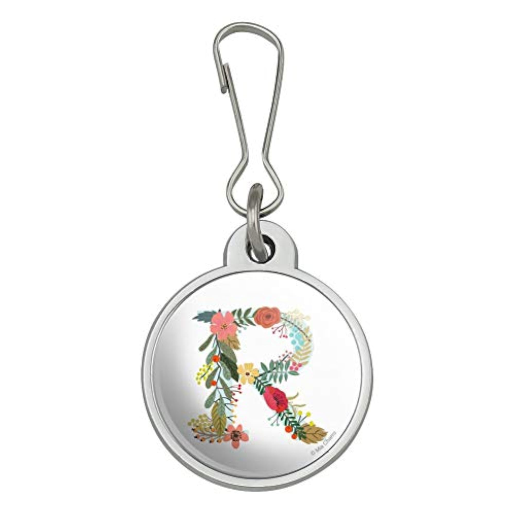Floral Monogram Letter R Zipper Pull Charm