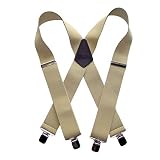 Holdup Contractor Series 2" wide X-back Work Suspenders with USA Patented No-slip Clips (Sun Tan XS)