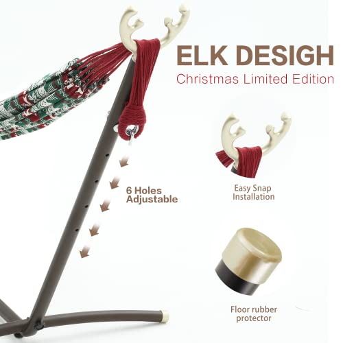 Pnaeut Christmas Decoration Double Hammock With Space Saving Steel Stand Included 2 Person Heavy Duty Outside Garden Yard Outdoor 450Lb Capacity 2 People Standing Hammocks Jacquard （ Pine Tree ） #TOP5