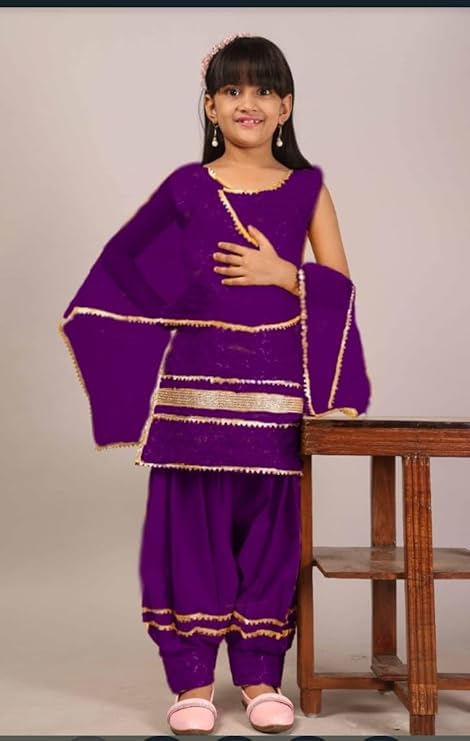 Image of Girls Ethnic Wear Embroidery Cotton Blend Kurti Patiala Set with Dupatta - Traditional Indian Outfit for Birthday Anniversary Festive Gift Occasion Gift Rakshabandhan Rakhi Diwali Wear
