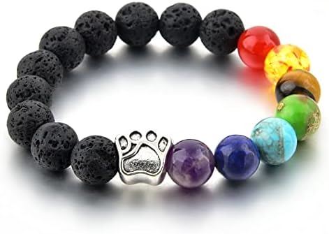 MYSTIQS Lava Rock & Chakra Beaded Stone Bracelet Essential Oil Diffuser for Aromatherapy Small 3-6