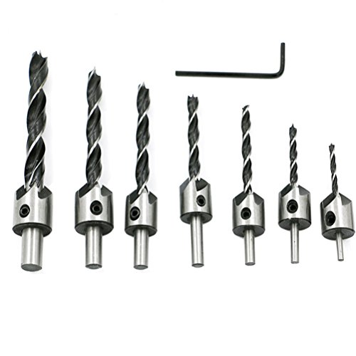 Countersink Drill bit Set,7PCS Wood Drill bits Hole Reamer bit Counter