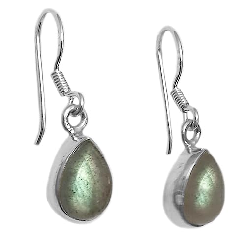 Boucles d'oreilles labradorite argent 925 Le Luft - Pierres 7x9 mm