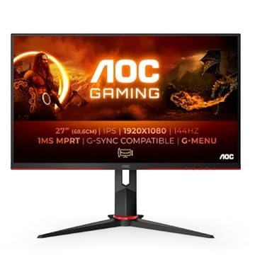 AOC 27G2/BK, Display da gioco Full HD da 68.6 cm (27 pollici) (HDMI, DisplayPort, Free-Sync, tempo di reazione 1 ms, 144 Hz, 1920 x 1080), Nero/Rosso