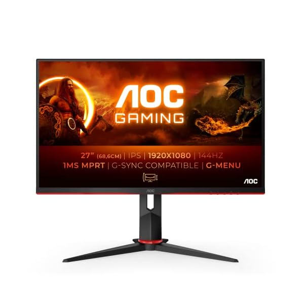 AOC 27G2- Monitor Gaming Full HD (IPS, 1ms, 144Hz, Free-Sync, HDMI, DisplayPort), Negro/Rojo