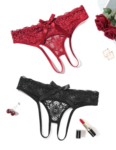 Culotte en dentelle Avidlove lot de 1 à 3 pièces avec joli nœud arrière pour femme