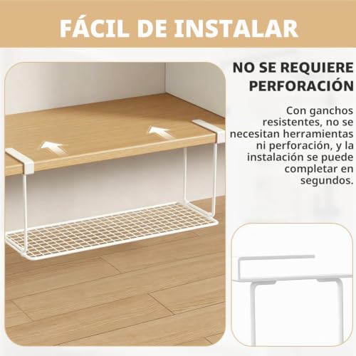 Miniatura 8 de Letuxaamz Cesta Colgante, Organizador Armario Cocina Cestas Almacenaje Baño Cesta Plegable Para Cocina Baño Bajo Estante, Organizador Sin Taladro Para Almacenamiento Instantáneo, 32x19x20cm Blanco