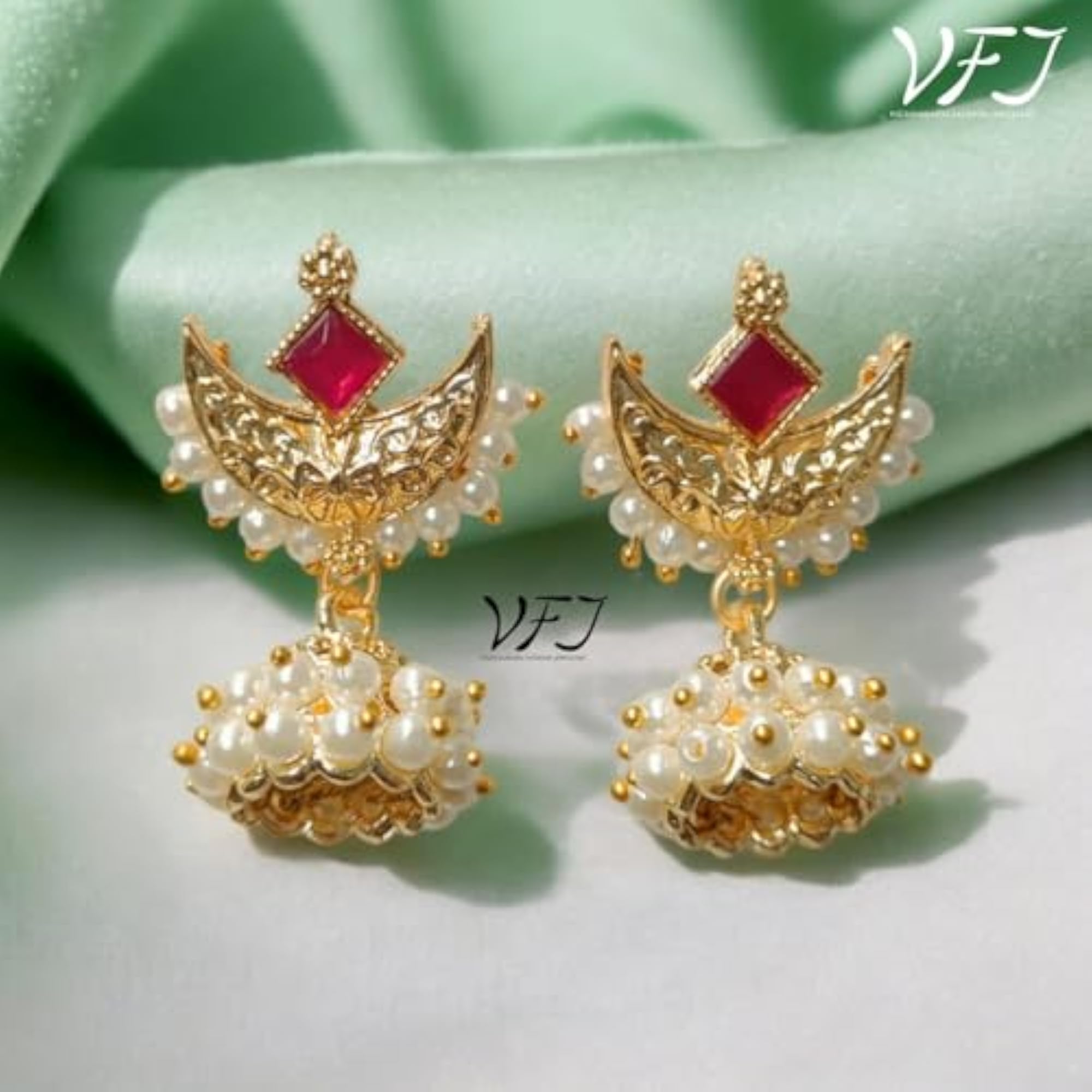 Women's Elite Charming Red Chandbali Pearl Earrings