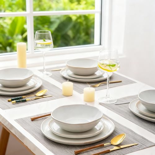 Image of AmorArc Ceramic Dinnerware Sets for 6, 18Pcs Plates and Bowls Sets Dishes | Stoneware Handmade Reactive Glaze Dinner Set, Highly Scratch Resistant | Dishwasher & Microwave Safe Dishware
