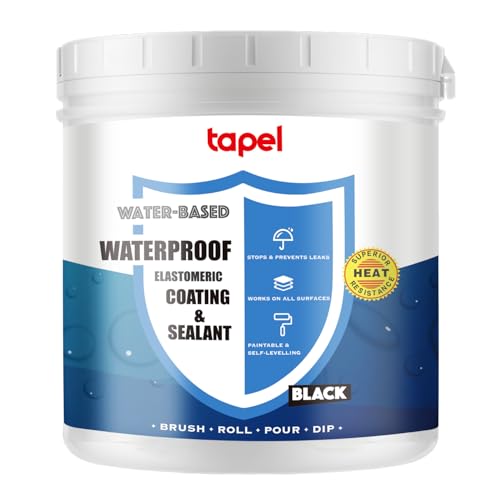 Tapel Liquid Rubber Waterproof Sealant – 3X Stronger- Black 1L – Professional Grade Roof & Concrete Coating, Indoor/Outdoor Leak Repair, Crack Filler, Weather-Resistant Protection