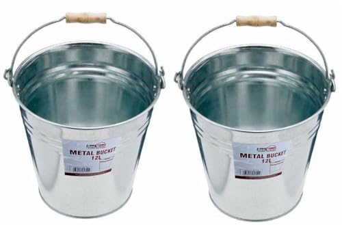 Best House | 9L 12L 15L 18 L | Metal Bucket | Galvanised | Multipurpose Strong Steel Wooden Handle | Indoor/Outdoor | Home Garden Bathroom and Garden Waste (Pack of 2) - 12 Litres