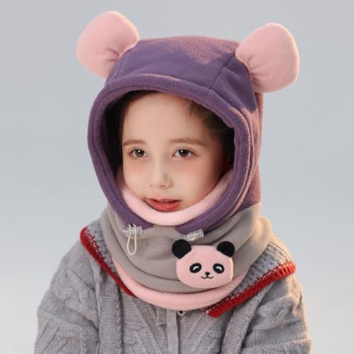 Winter Bear Ears Kids Face Mask, Balaclava Cute Warm Children Hat, Outdoor Adjustable Hood Scarf 3 in 1-A2