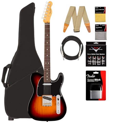 Fender American Professional Classic Telecaster - 3-Color Sunburst Bundle with Gig Bag, Strap, Cable, and Guitar Cleaning Kit