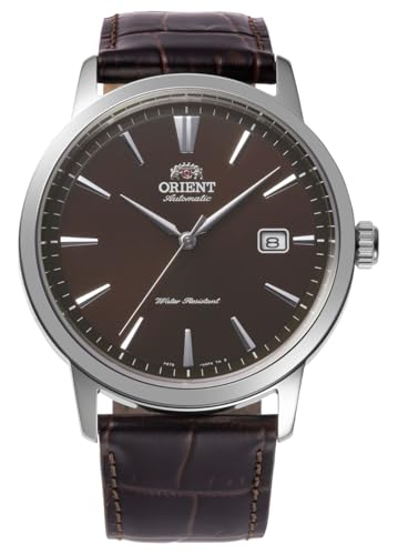 Orient Bambino RA-AC0F17Y30B - Reloj automático para hombre, exclusivo europeo, cristal de zafiro, esfera marrón, correa de piel en relieve de cocodrilo, 41,6 mm, fondo de caja de exposición